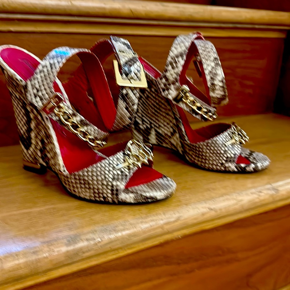 Cesare Paciotti wedges sandals, snake skin, 4.5 in heels. Excellent condition.